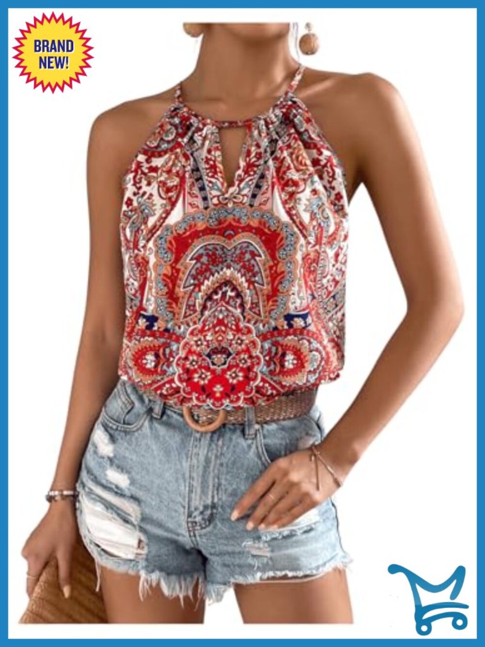 Boho Paisley Halter Neck Cut Out Sleeveless Tank Top